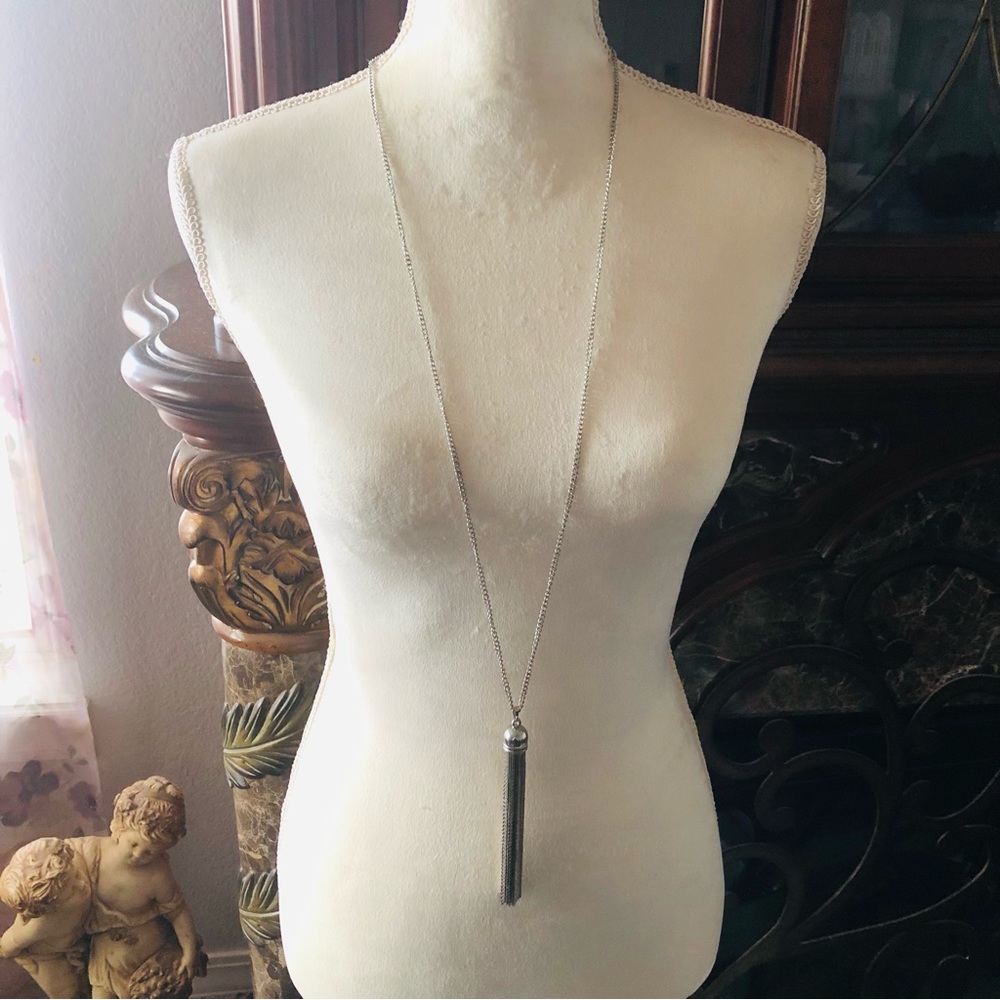 Charming Charlie silver plated tassel necklace